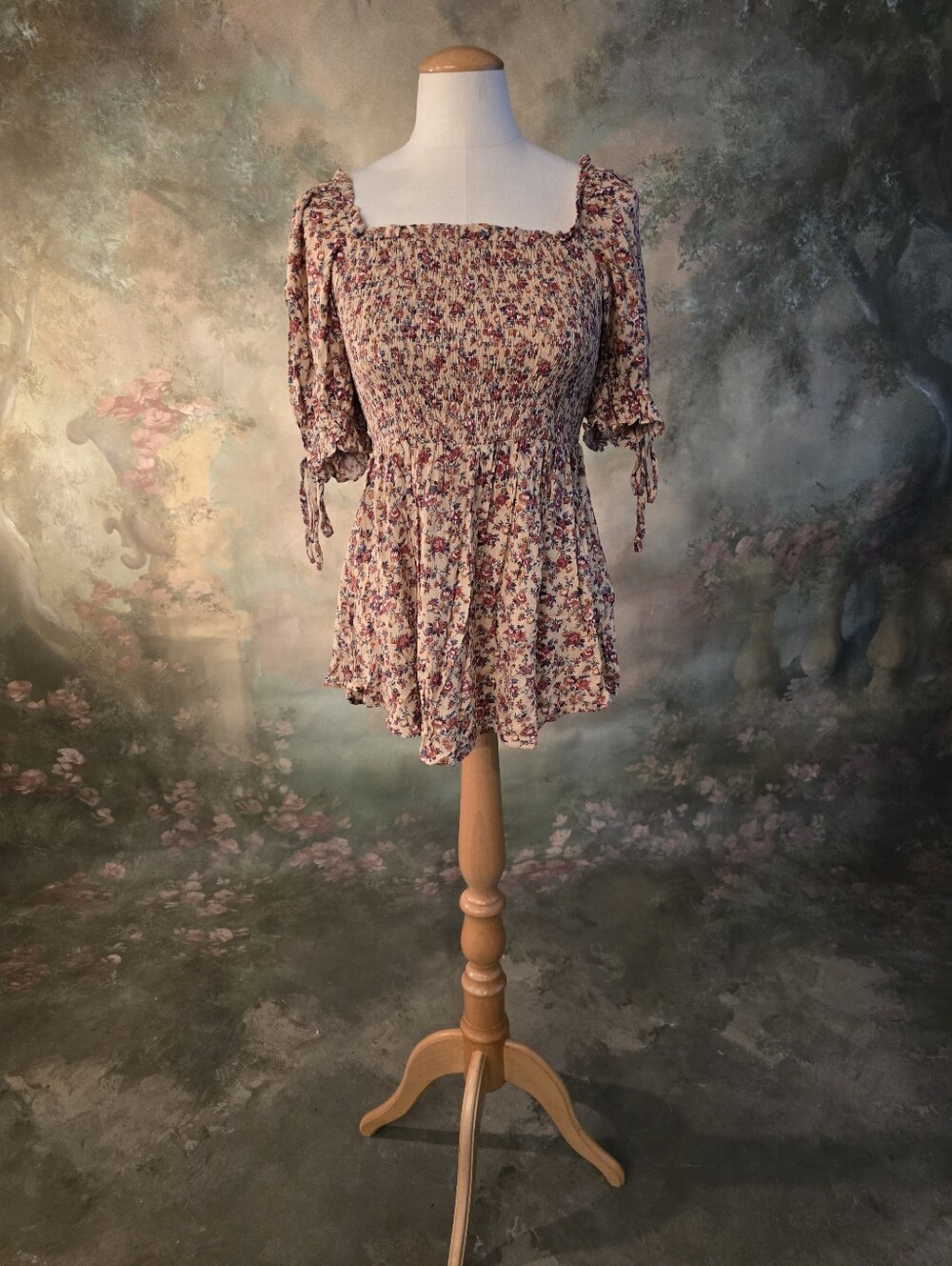 Jodifl Bohemian Floral Smocked Top Prasant Inspired Square Neckline S